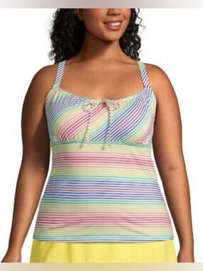 Lands' End Multicolor Rainbow Stripe Women’s Plus Tankini Swim Top size 16